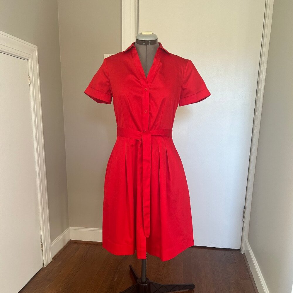 Brooks Brothers Signature A-Line Cotton Sateen Shirt Dress Women's Red Size 2